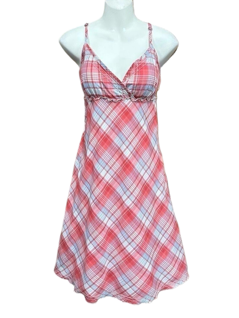 Esprit Y2K coral red plaid cotton corset midi sundress Size 10 lined